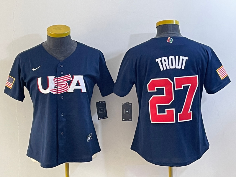 Youth USA Baseball #27 Mike Trout 2023 Navy World Baseball Classic Stitched Jersey Youth USA Baseball #27 Mike Trout 2023 Navy World Baseball Classic Stitched Jersey